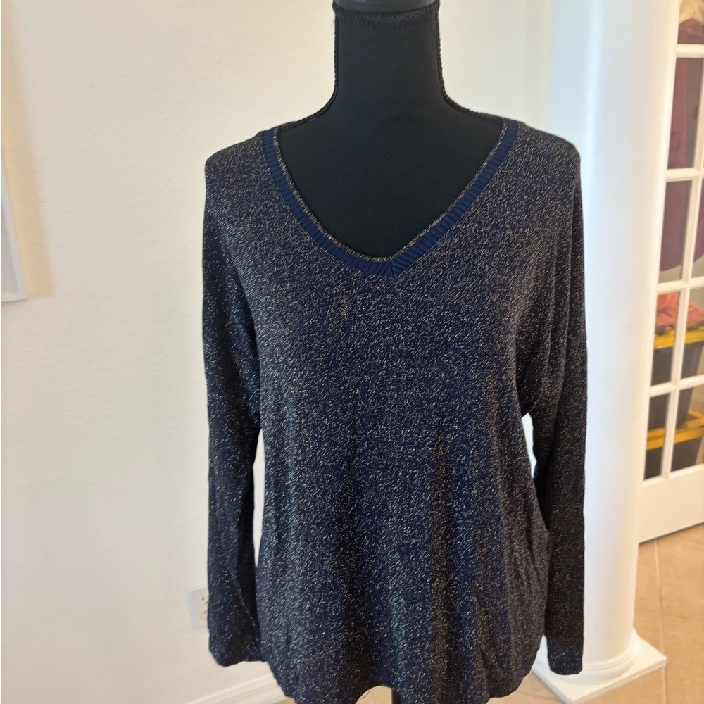 Women's Navy V-Neck Shimmer Sweater . One size.